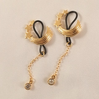 AS82 Gold Trailing Comet Non-Piercing Nipple Rings, Pair